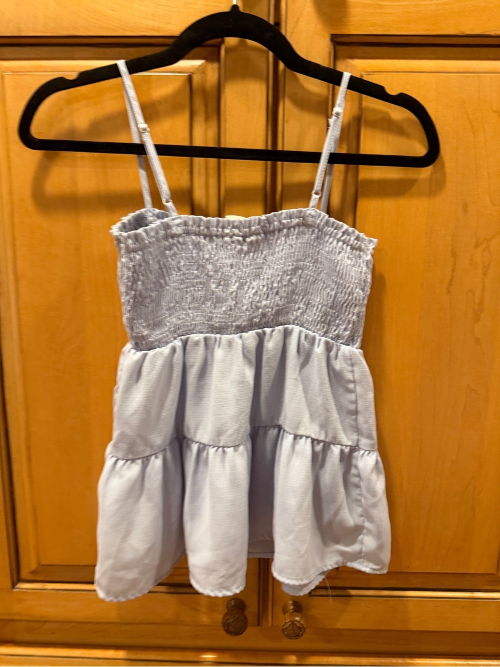 Paper Crane Light Blue Smocked Tiered Tank Top